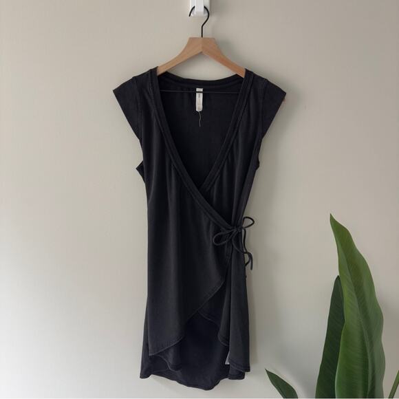 Daily Practice by Anthropologie Montauk V-Neck Dress Black Wrap Mini Cotton Tie - Picture 3 of 15